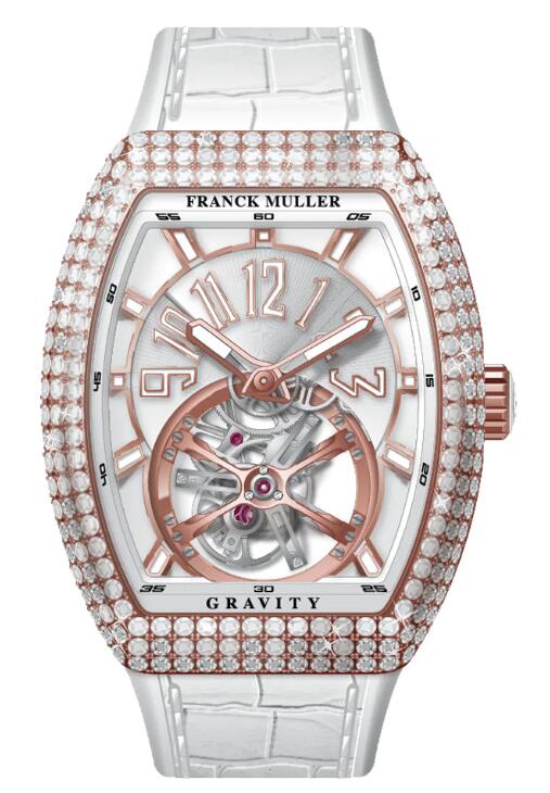 Buy Franck Muller Vanguard Gravity Tourbillon Rose Gold White Diamonds - White Replica Watch for sale Cheap Price V 41 T GRAVITY CS D (BC) (5N) (BLC BLC 5N)